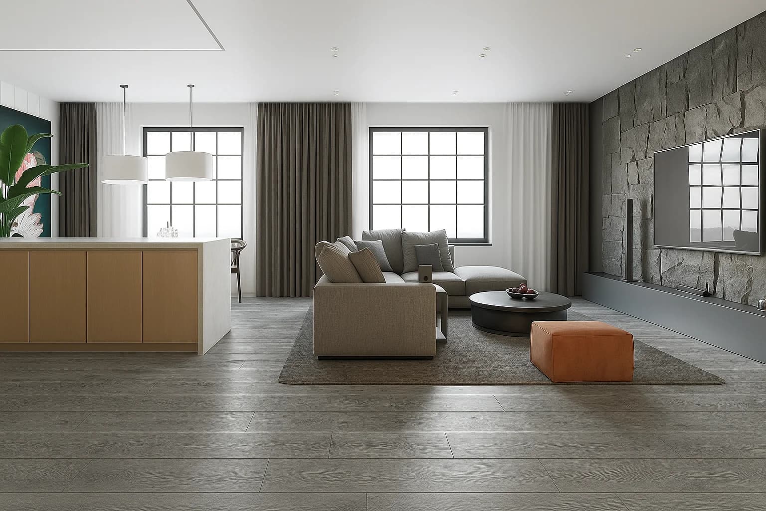 Porfloor SPC flooring installed in a modern living room